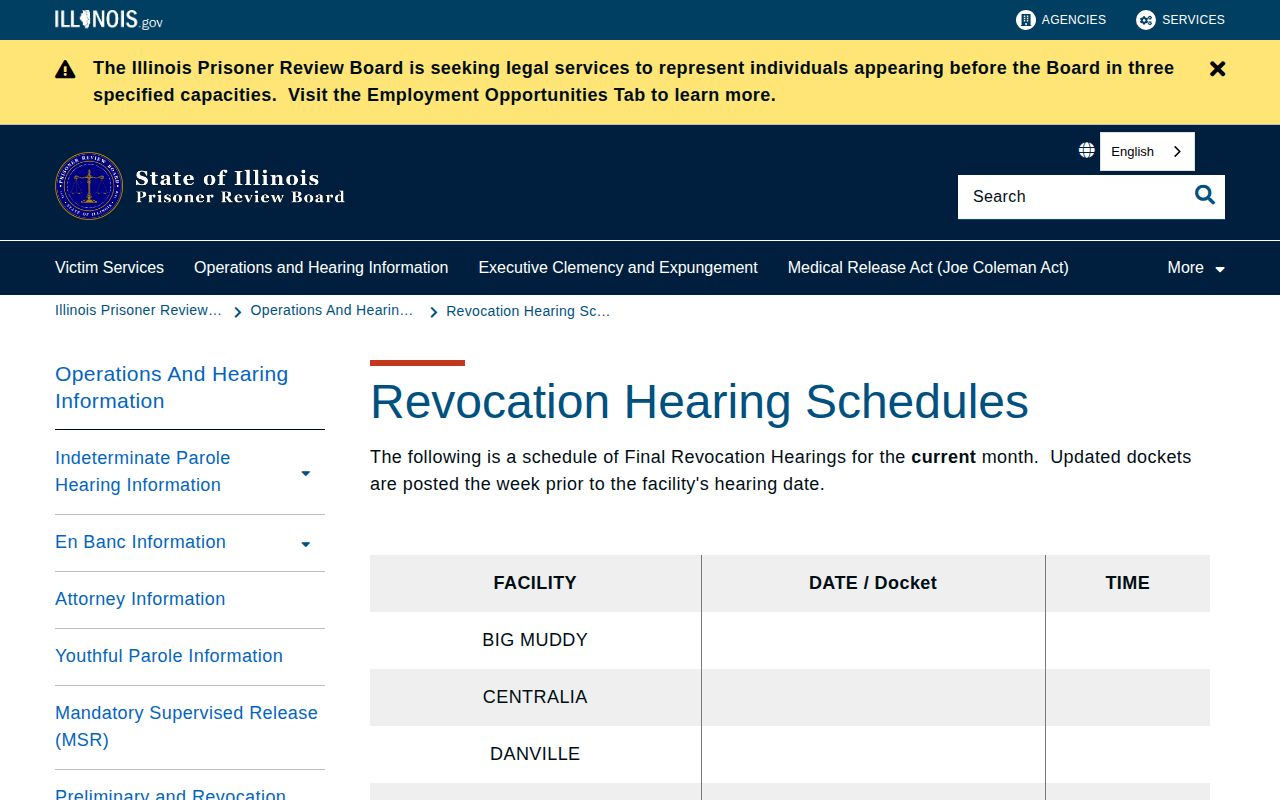 Monroe County parole revocation schedule source from the Illinois Prisoner Review Board