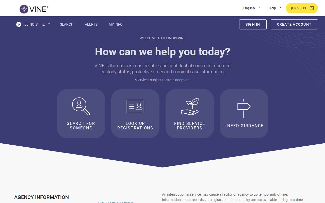 Illinois VINE custody search and notification portal